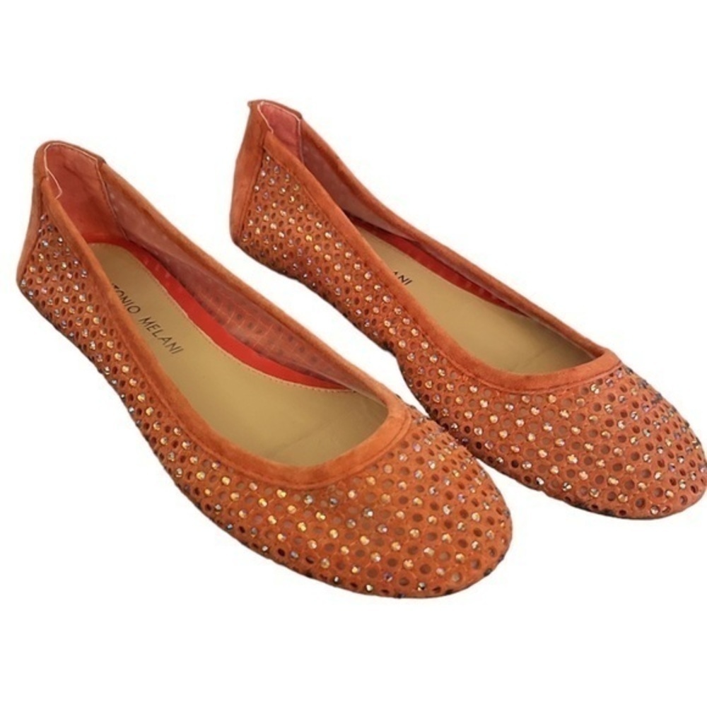 ANTONIO MELANI RHINESTONE STUDDED CORAL BALLET FLATS LEATHER NWOT 6.5